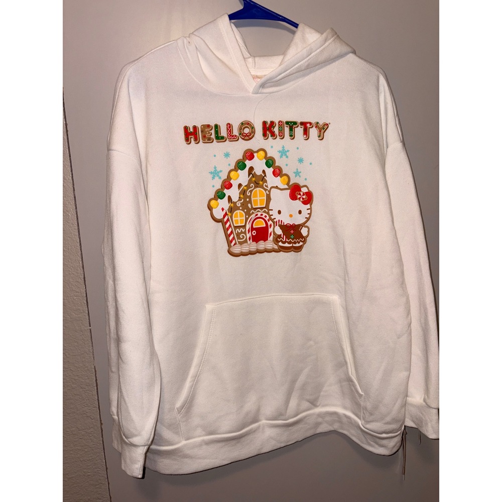 Hello Kitty Sanrio Kids Gingerbread House Christmas Hoodie White XL 14